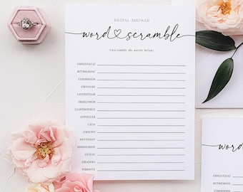 Word Scramble Bridal Shower Game, Printable Bridal Shower Puzzle, Word Scramble Game, Tea Party Game, Editable, Templett, Instant Download