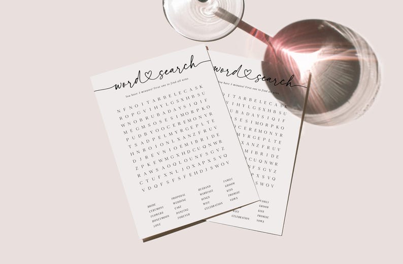 Juego de búsqueda de palabras para despedidas de soltera, juego minimalista para encontrar palabras, rompecabezas de boda, descarga instantánea, editable con Templett imagen 2