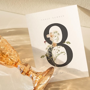 Tafelnummerborden met wilde bloemen, moderne bloemen bruiloft tafelnummersjabloon, boho tafelbord Templett #Chloe