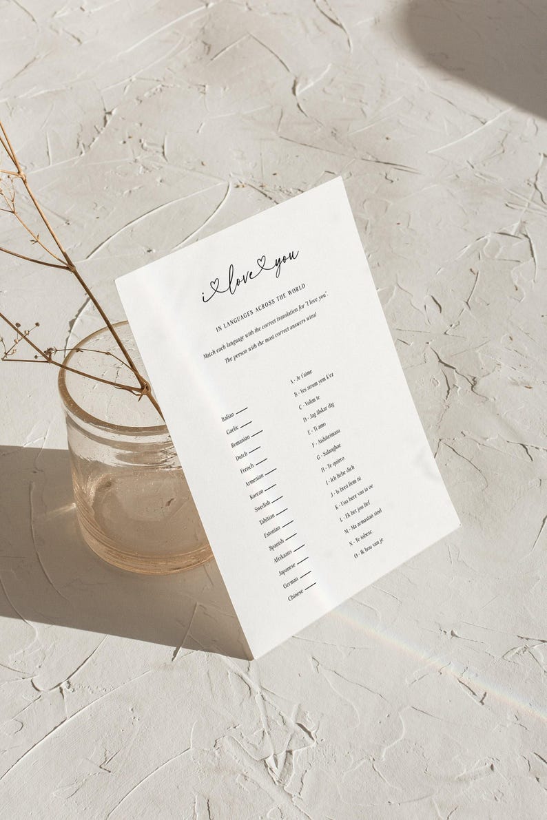 I Love You Around the World Bridal Shower Game, I Love You Languages ...