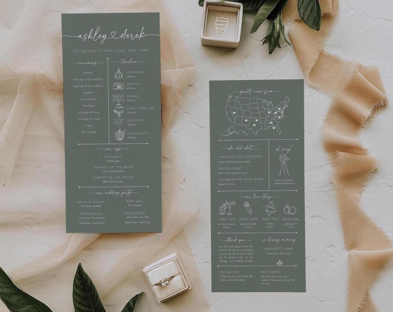 Sage Green Program Template, Elegant Inforgraphic Wedding Schedule With ...