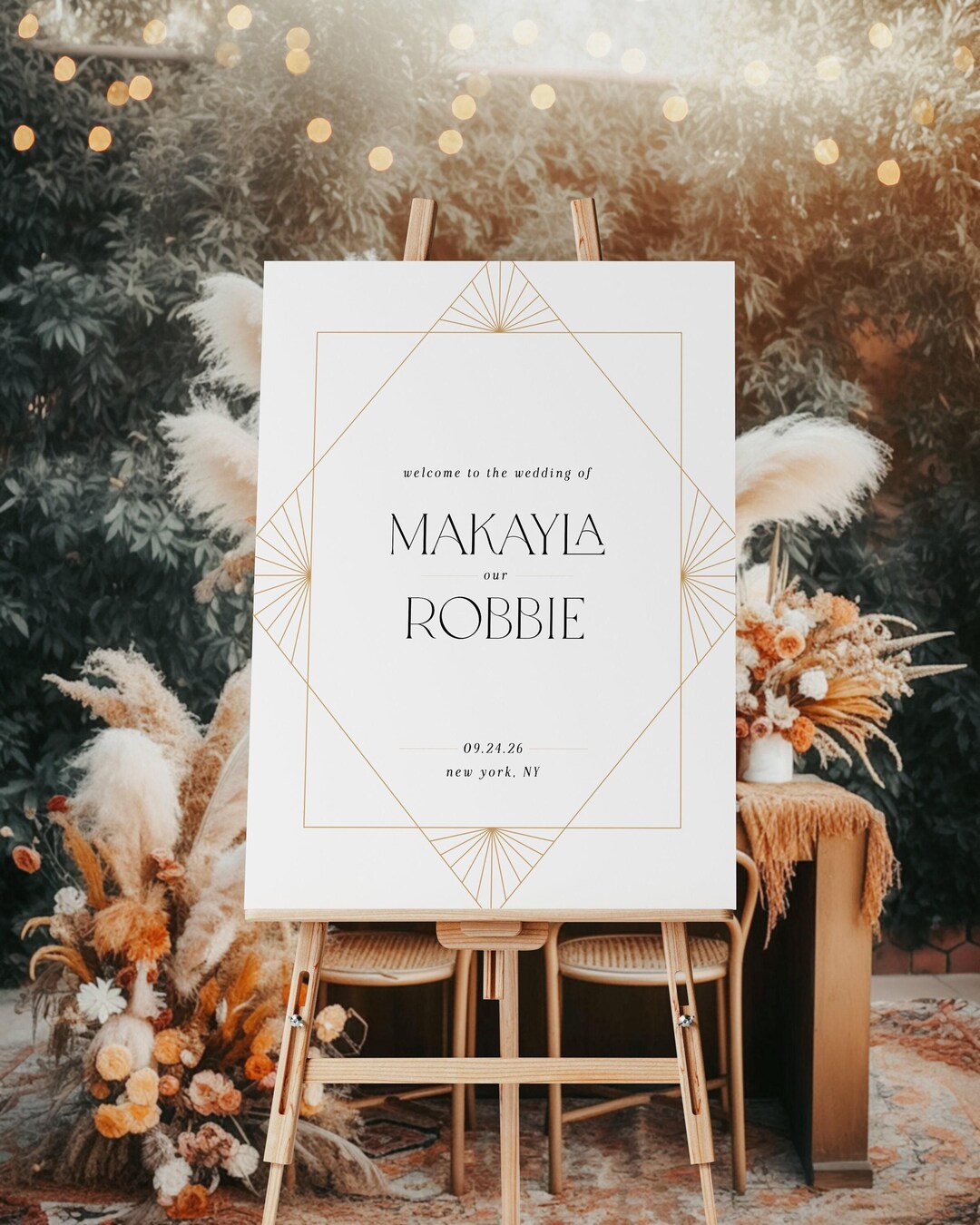Wedding Welcome Sign Template, Art Deco Modern Wedding Sign, Printable ...