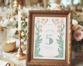 Art Nouveau Wedding Table Number Signs, Sage Green and Pink Vintage Table Numbers, Editable Printable, Art Deco, Instant Download #Clara
