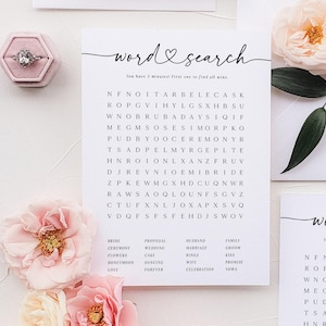 Juego de búsqueda de palabras para despedidas de soltera, juego minimalista para encontrar palabras, rompecabezas de boda, descarga instantánea, editable con Templett imagen 1