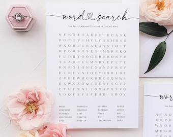 Bridal Word Search Game, Minimalist Bridal Shower Word Find Game, Wedding Word Puzzle, Instant Download, Editable with Templett