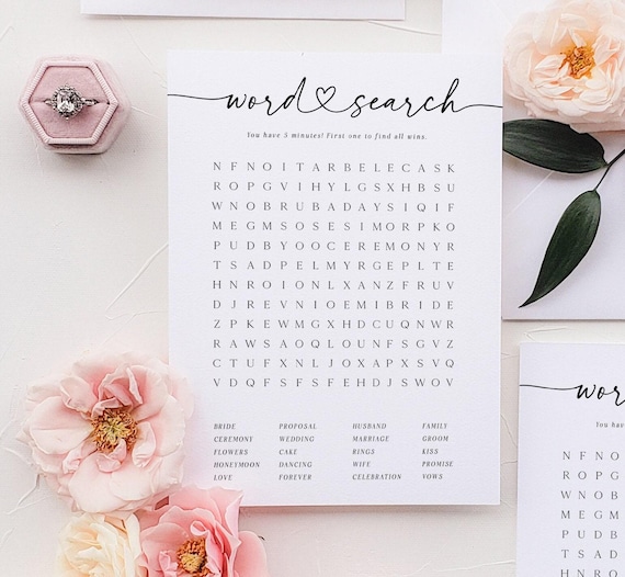 Bridal Word Search Game, Minimalist Bridal Shower Word Find Game, Wedding Word Puzzle, Instant Download, Editable with Templett