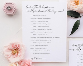 How Well Does The Bride Know The Groom, Printable Bridal Shower Game, Wedding Shower Game, Editable with Templett Trivia Games