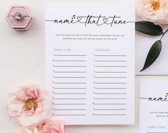 Name that Tune Bridal Shower Game, Name That Song, Love Song Game, Printable Game, Instant Download, Edit with Templett