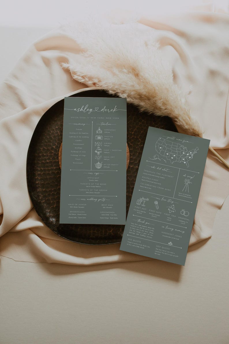 Sage Green Program Template, Elegant Inforgraphic Wedding Schedule With ...