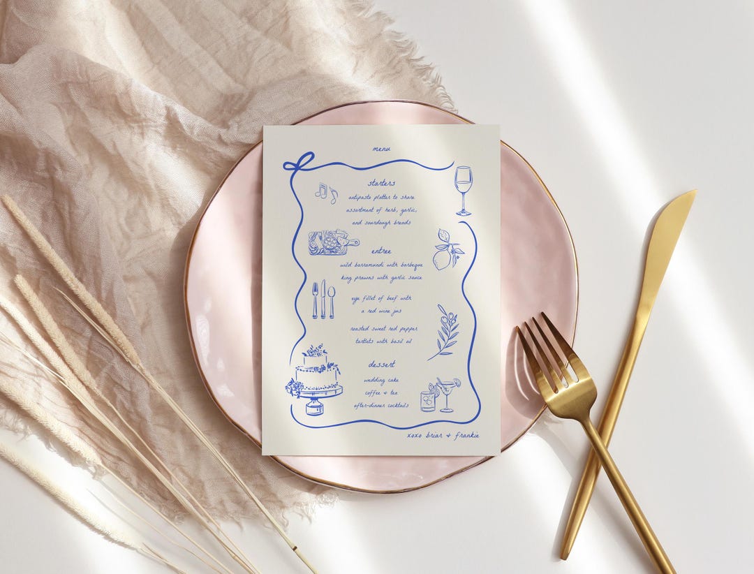 Hand Drawn Menu Template, Printable Whimsical Wedding Menu Cards ...