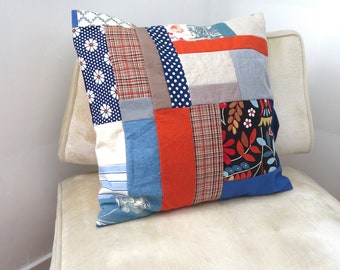 Orange, Blue, Retro Floral, Plaid and Beige Pillow Cover ( Pillow NOT included)