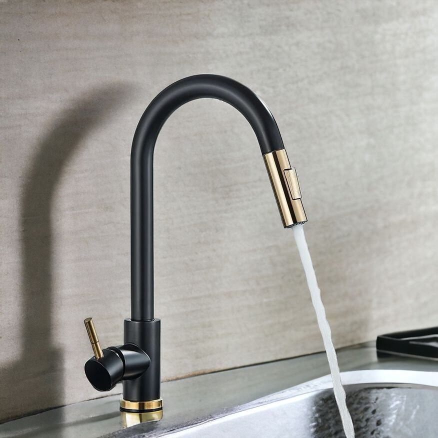 Kitchen Faucet Brushed Gold Polished Gold Black Chrome Pull Out Sink ...