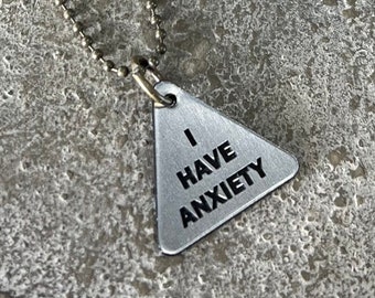 I HAVE ANXIETY mirror acrylic necklace 24” brass ball chain