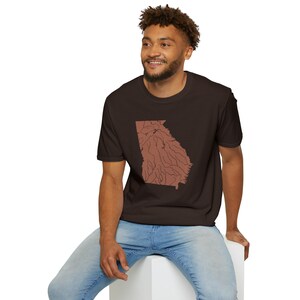 Georgia Clay Seen und Flüsse Karte Unisex Softstyle T-Shirt