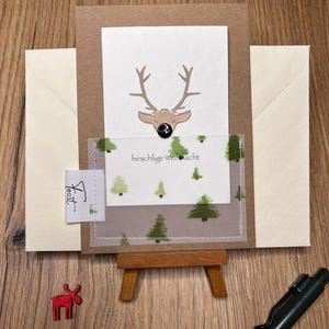 handgemachte Hirsch Weihnachtskarte mit genähten Rand