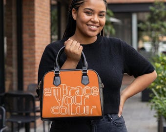 Embrace Your Colour Shoulder Handbag | Orange Typography Statement Purse