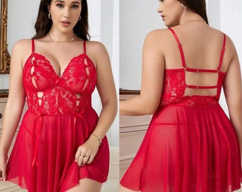 Lencería Roja , Lencería Tallas Grandes , Lencería de Encaje , Camisón Sedoso , Lencería Luna de Miel , Camisón Transparente , Lencería Tallas Grandes