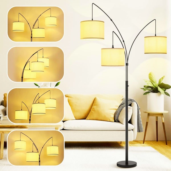 Modern Tree Branch Design Floor Lamp with 3 Curved Arms and Fabric Lampshades for Cozy Lighting, Black Pole-Unique Artistic Illumination"