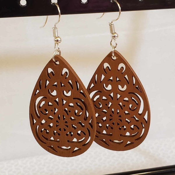 Water Drop Wooden Earrings for Women's Everyday Wear