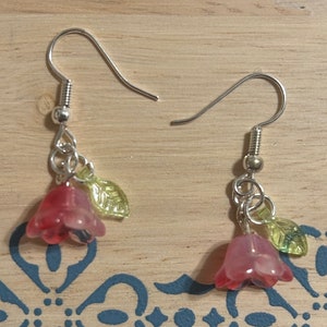 Pink flower drop earrings