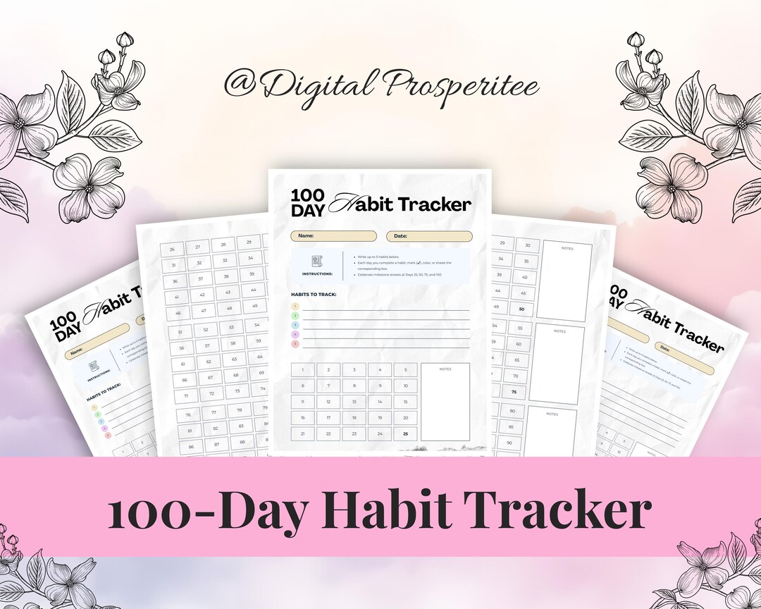 100 Day Habit Tracker Printable Habit Challenge Tracker Goal Planner ...
