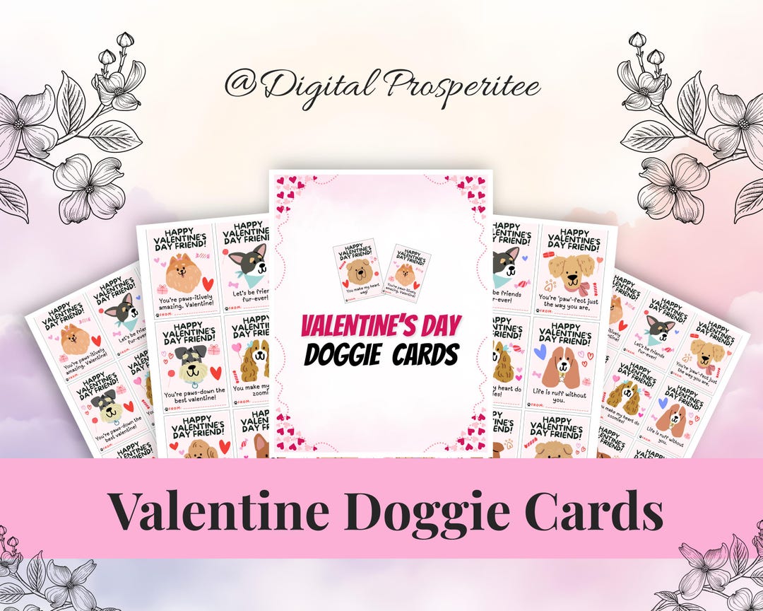 Dog Valentine Cards Printable – Cute Classroom Valentines for Kids or ...