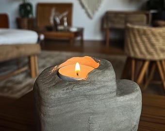 Natural gray river stone for tea light candle / original wabi-sabi home decor