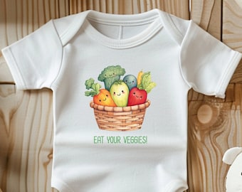 Eat Your Veggies Cotton Baby Bodysuit, Baby Shower Gift, Vegan, Vegetarian Baby Gift, Gardening