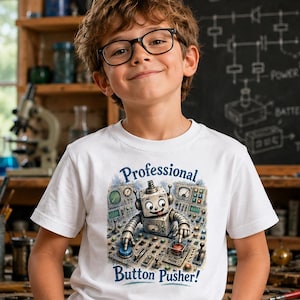 Professional Button Pusher Shirt for Kids | Funny Robot Tee for Kids | STEM Science Kid Gift