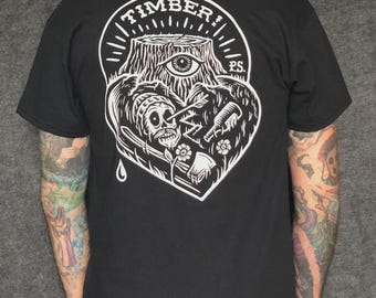 Chad Eaton- TIMBER!- "HEARTSET" on black t-shirt