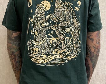 Chad Eaton- TIMBER!- "YOUR MAKER" on forest green t-shirt