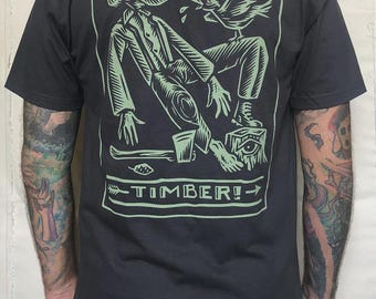 Chad Eaton- TIMBER!- "LABOR" on vintage black t-shirt