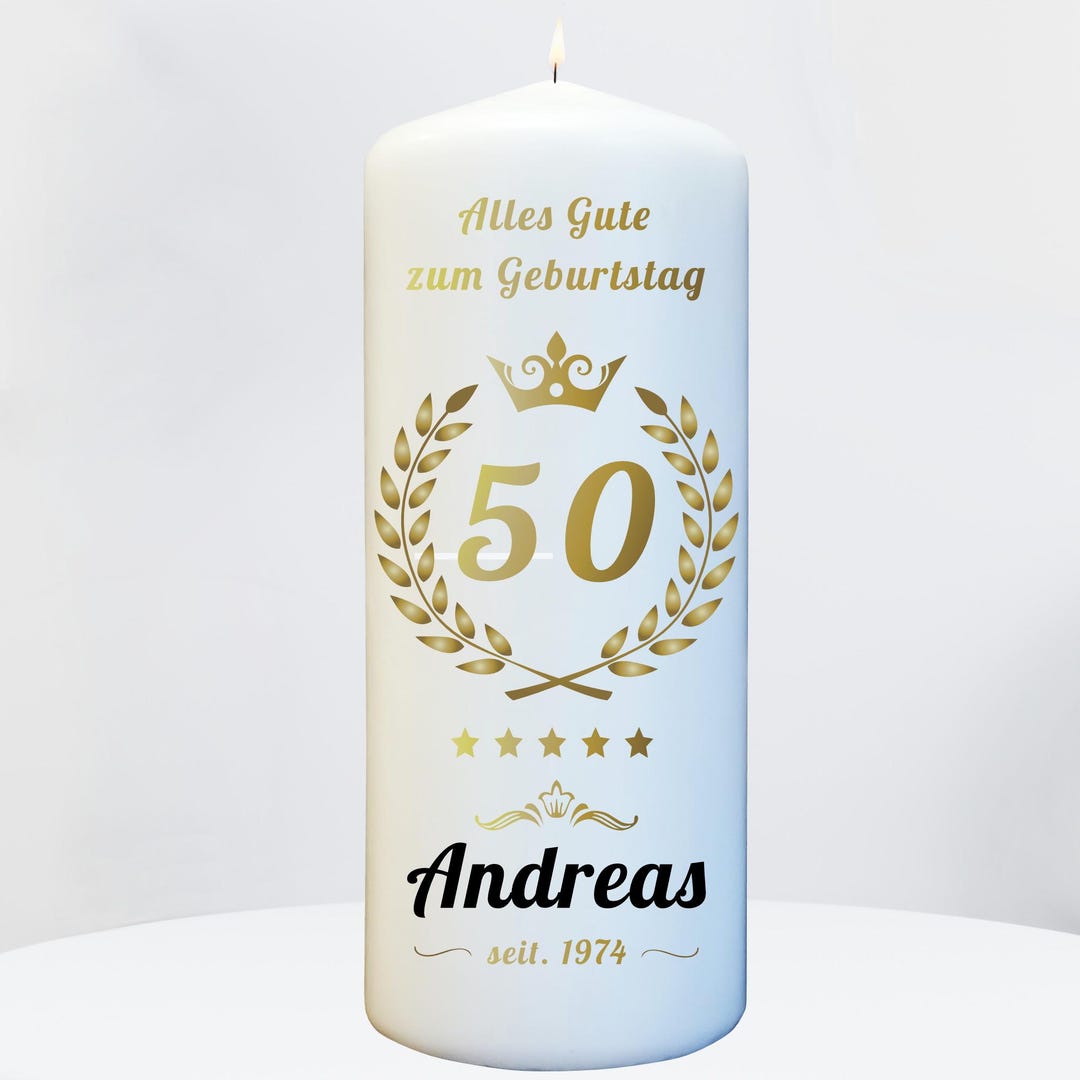 Kerze 50 Geburtstag mit Namen und Zahl personalisiert - Kerzen zum Geburtstag