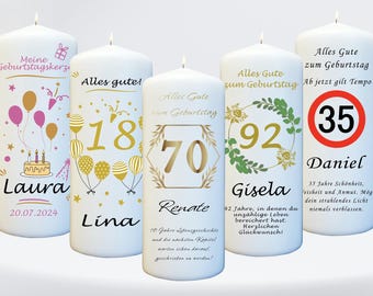 besondere Kerzen zum Geburtstag mit Namen und Zahl personalisiert - Geburtstagskerze