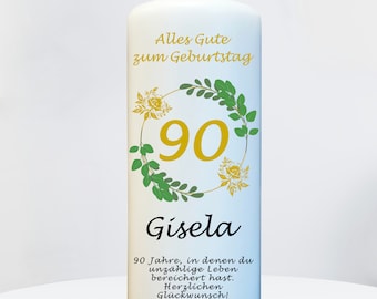 Kerze 90 Geburtstag mit Namen und Zahl personalisiert