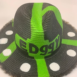 Unique hand painted green black and white hat