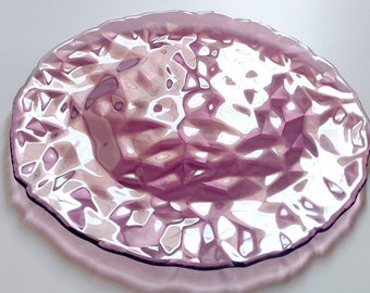 Vintage Purple Glass Flat Plate Diamond. Art Glass. Purple Fruit Bowl. Home Decor. Bormioli Rocco / Italy / 1990s