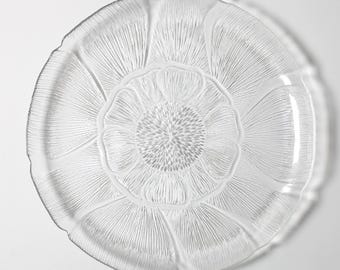 Mid-century Large Platter Fleur, Vintage Decorative Clear Plate / Arcoroc / France / 1990s