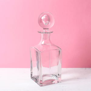 Mid-century Stylish Crystal Glass Whiskey Decanter with Stopper, Vintage Heavy Clear Liquor Carafe / Italy / 1960s