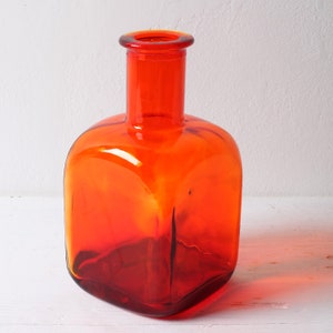 Rare Vintage Red Bottle / Mid-century Colored Glass Flack, Decanter 8&quot;/ Sweden / 1950s