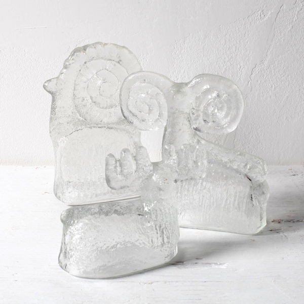 Set of 3 Vintage Pressed Glass Animal Statues: Pavel Panek, Rudolfova Hut, 1970s
