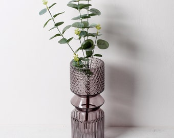 Smoky Purple Glass Vase: Mid-Century Modern Italian Pressed Glass