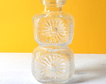 Mid-sentury Vase Kvety / Pressed Glass Vase Flowers by Pavel Panek / Libochovice / Czech Republic / 1973
