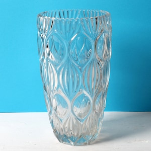 Mid-century Large Vase, Vintage Clear Heavy Glass Vase by Rudolfova Huť / Czech Republic / 1960s