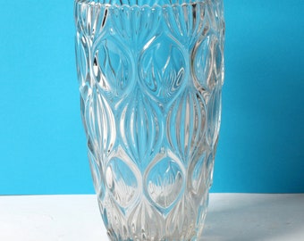 Große Vintage Vase aus klarem Pressglas von Rudolfova Hutt / Tschechien / 1960er Jahre