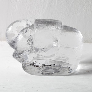Scandinavian Crystal Glass Art Elephant Statuette / Vintage Figurine / Paperweight Sculpture / Lars Hellsten for Skruf / Sweden / 1970s