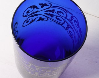 Seltene Vintage blaue Kristallvase Fani Argento / Florenz / Italien / 1930er Jahre.