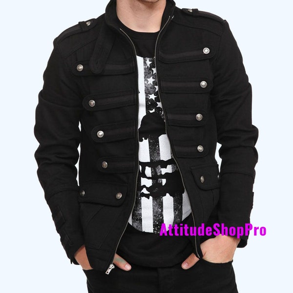 Gothic Military Band Jacket Men Vintage Goth Coat Black Steampunk Men Gothic Coat