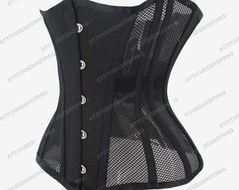 Ladies Waist Training Corset Black Mesh Underbust Top for Woman Body shaper Handmade Corset