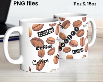 Envoltura de taza de café, diseño de café, plantilla de taza de 11 oz y 15 oz, plantilla de sublimación de taza PNG archivo de descarga instantánea, regalo de taza, regalo de taza